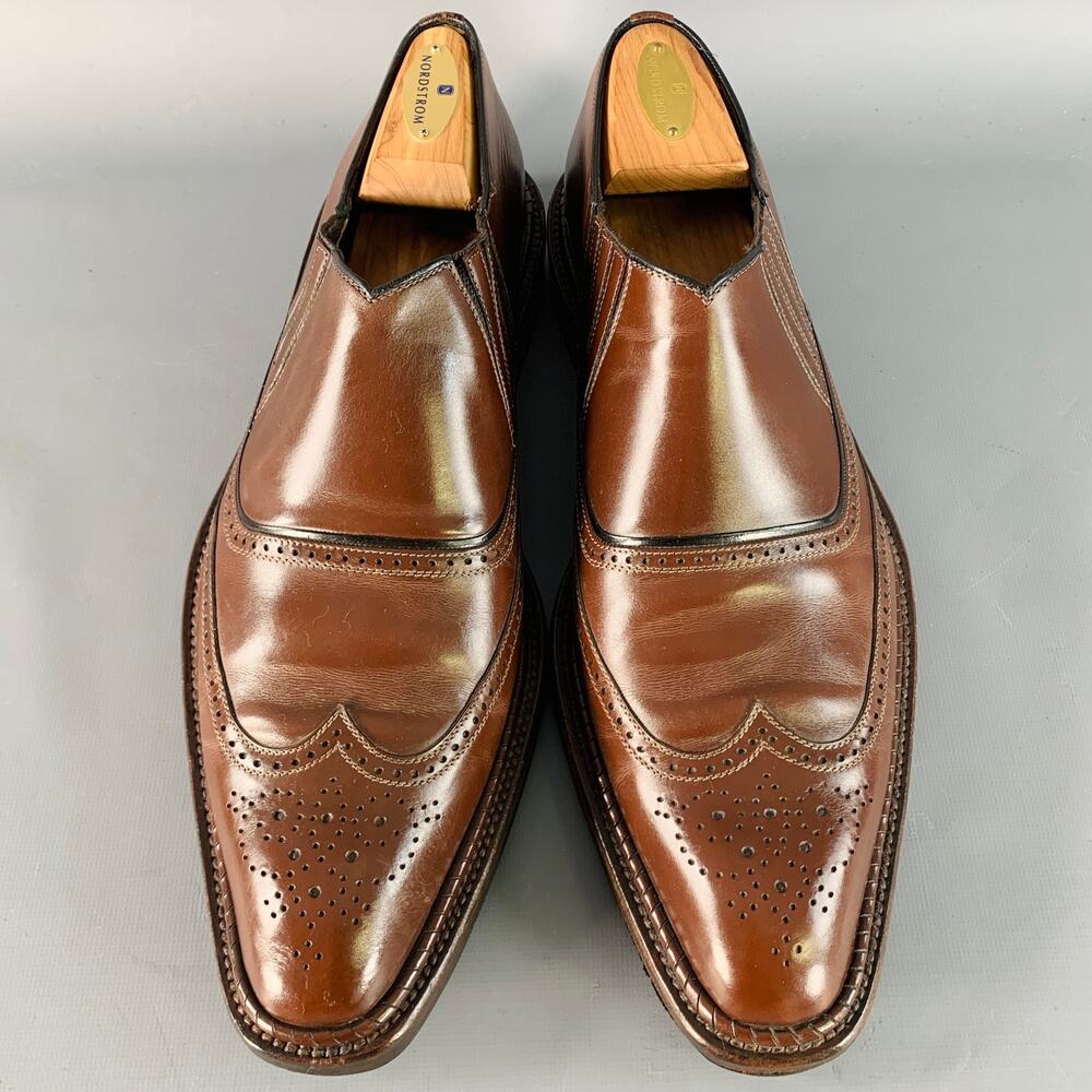 A. TESTONI Size 12 Brown Leather Perforated Wingtip Loafers - Picture 4 of 8